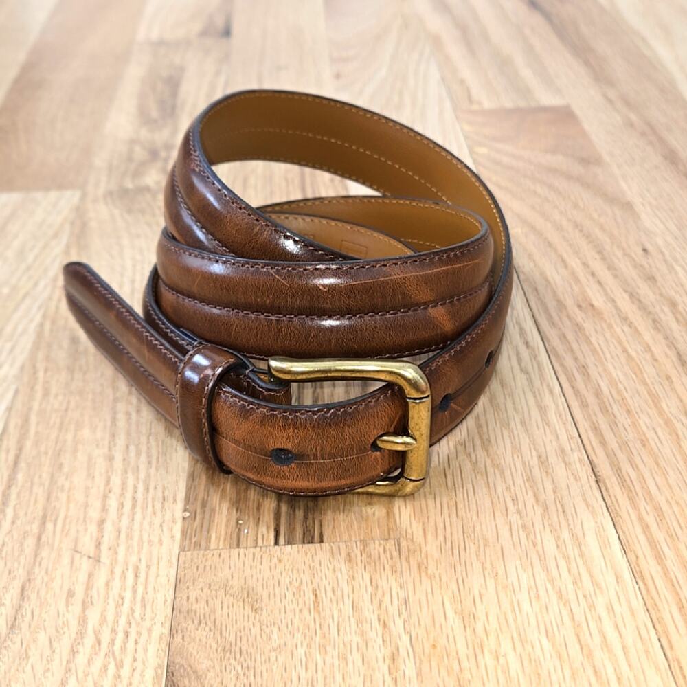 Chaps Men's Brown Genuine Leather Dress Belt Brass Buckle size 38